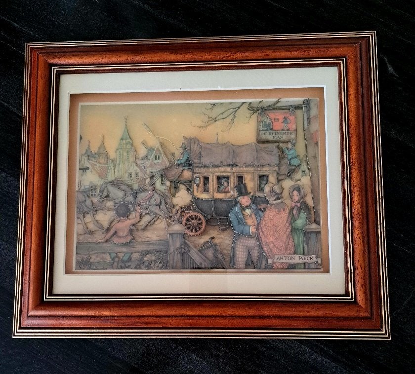 3D-decoupage kunstwerk (diorama) van Anton Pieck, Antiek en Kunst, Kunst | Schilderijen | Klassiek, Bijzondere lijst, Portret of Personen