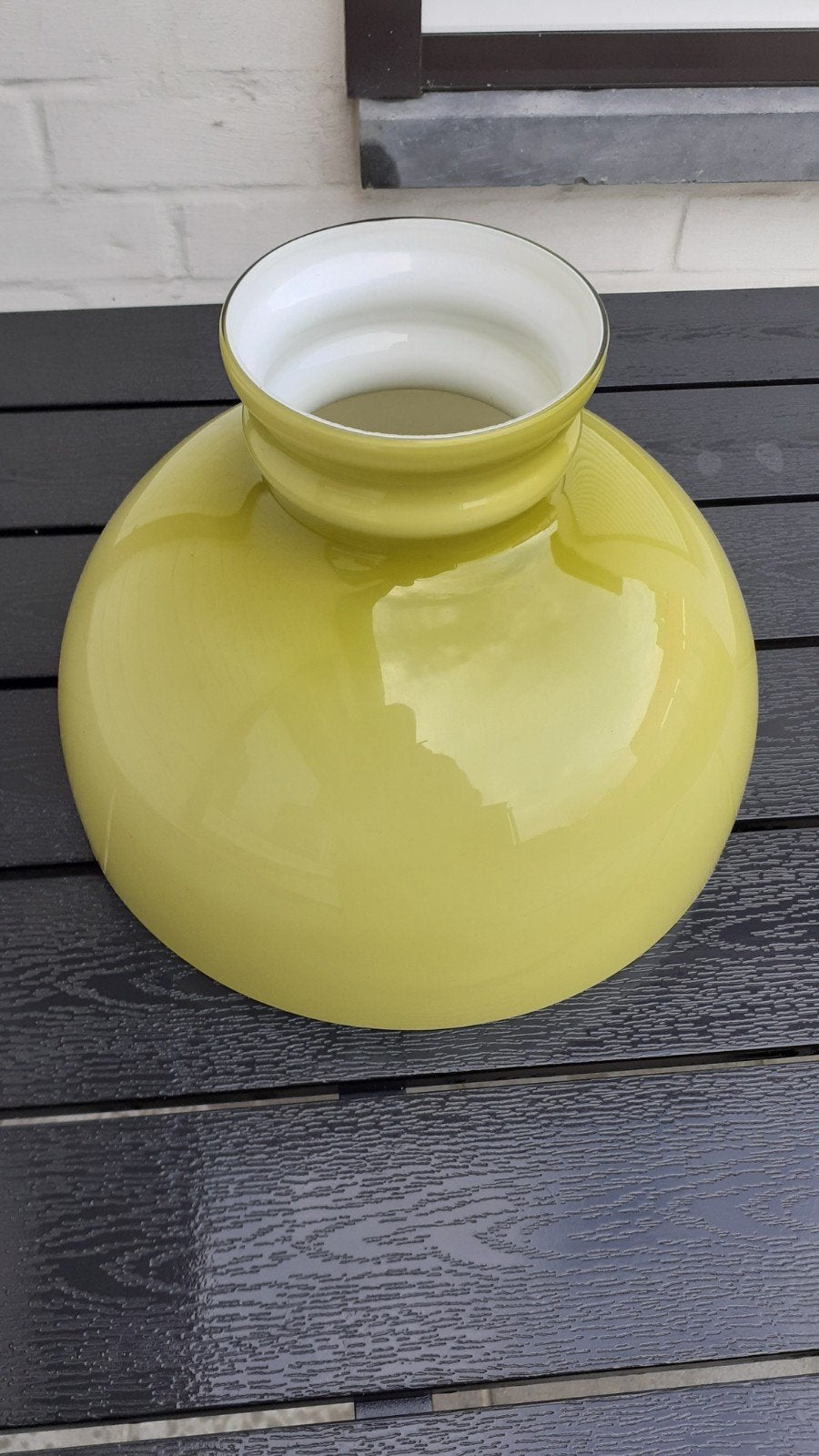 Hanglampkap opaline wit/  groen., Ophalen, Gebruikt, Groen, Glas