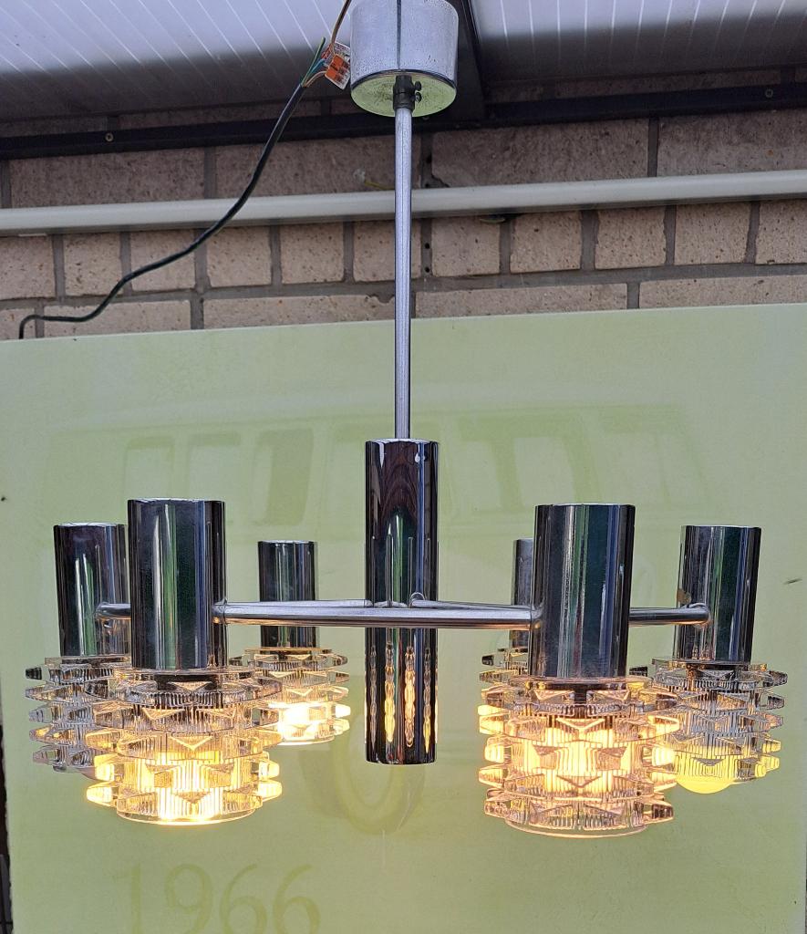 Vintage hanglamp van chroom en glas RAAK, Ophalen, Zo goed als nieuw