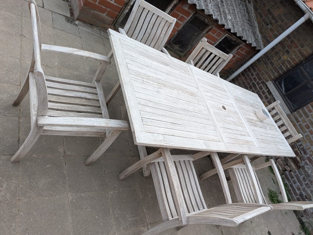 Teak tuinset, Tuin en Terras, Ophalen, Gebruikt, 6 zitplaatsen, Teakhout