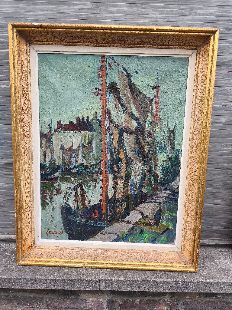 Huile sur toile marine signe Georges Roland, Antiquités & Art, Art | Peinture | Classique, Enlèvement ou Envoi, Toile