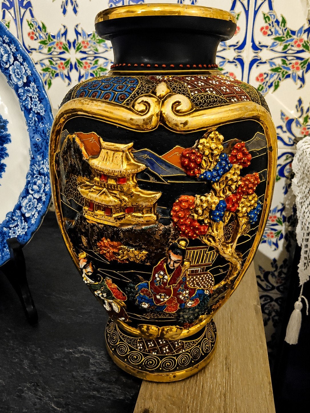 2Prachtige grote Satsuma-stijl vaas – 40 cm hoog, Antiek en Kunst, Ophalen of Verzenden