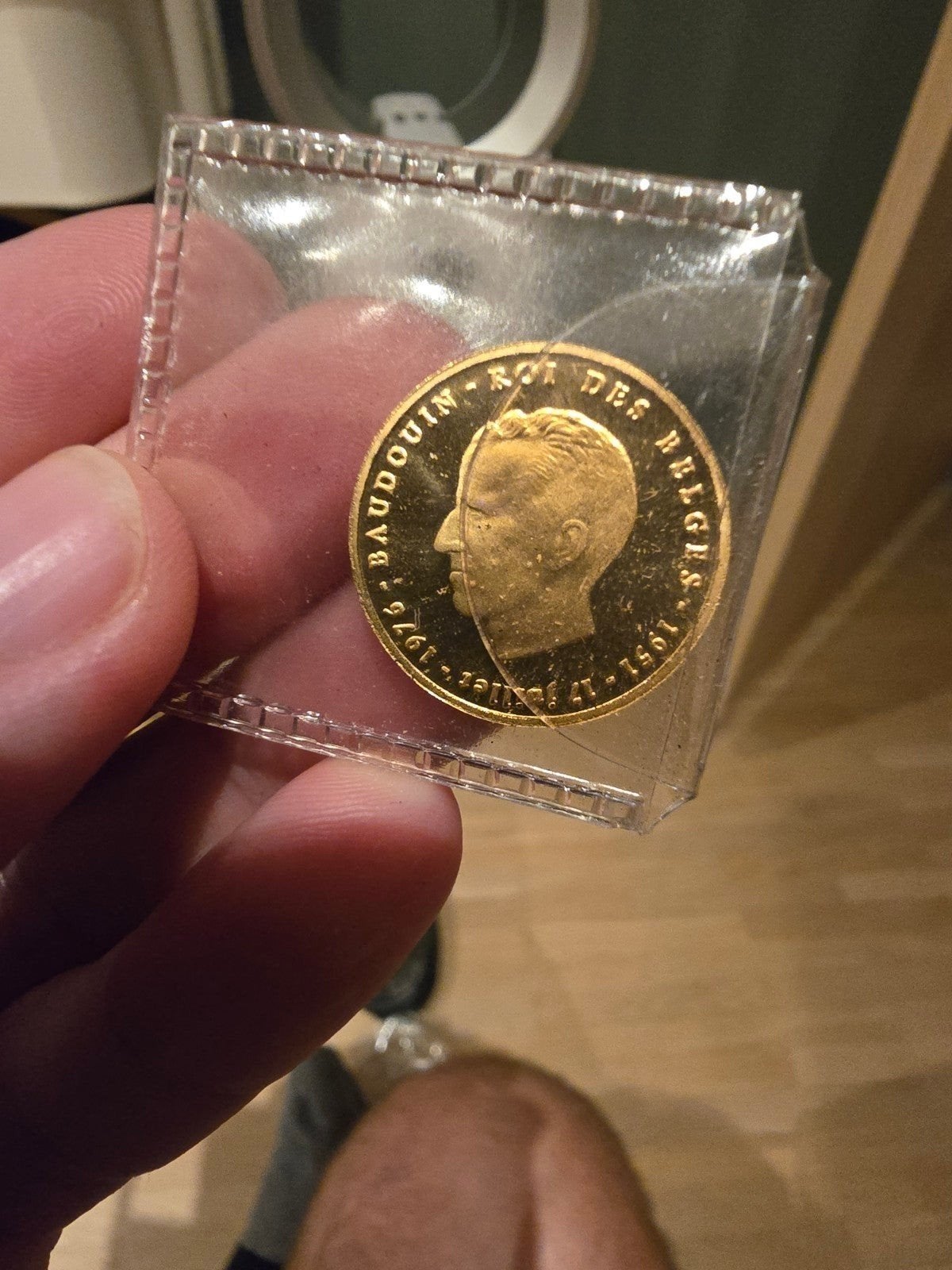 25 jaar Boudewijn gouden herdenkingsmedaille., Postzegels en Munten, Munten | België, Ophalen, Goud, Goud
