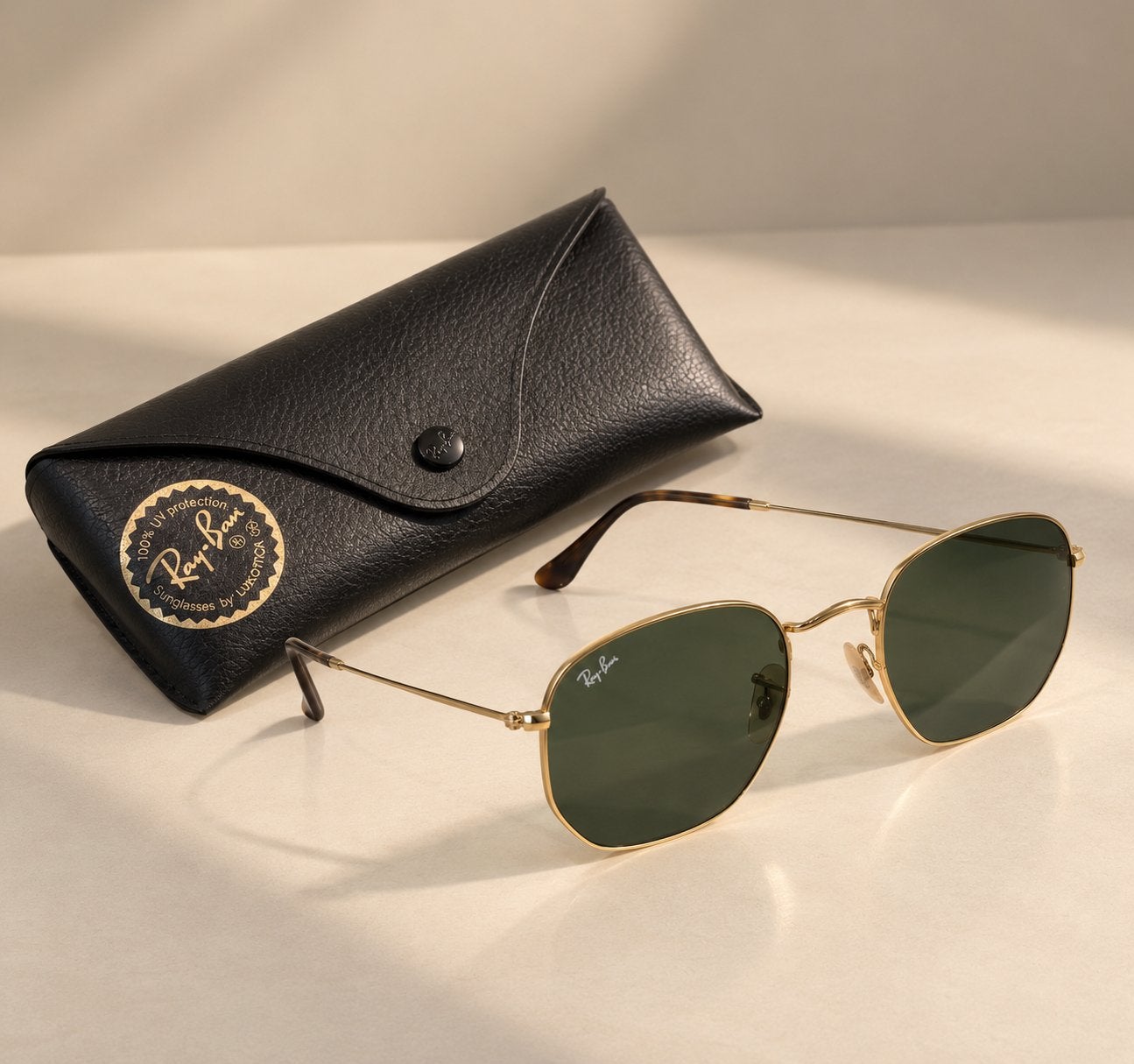 Ray-Ban Hexagonal RB3548N 001 – Or / Vert, Comme neuf, Ray-Ban, Lunettes, Vert