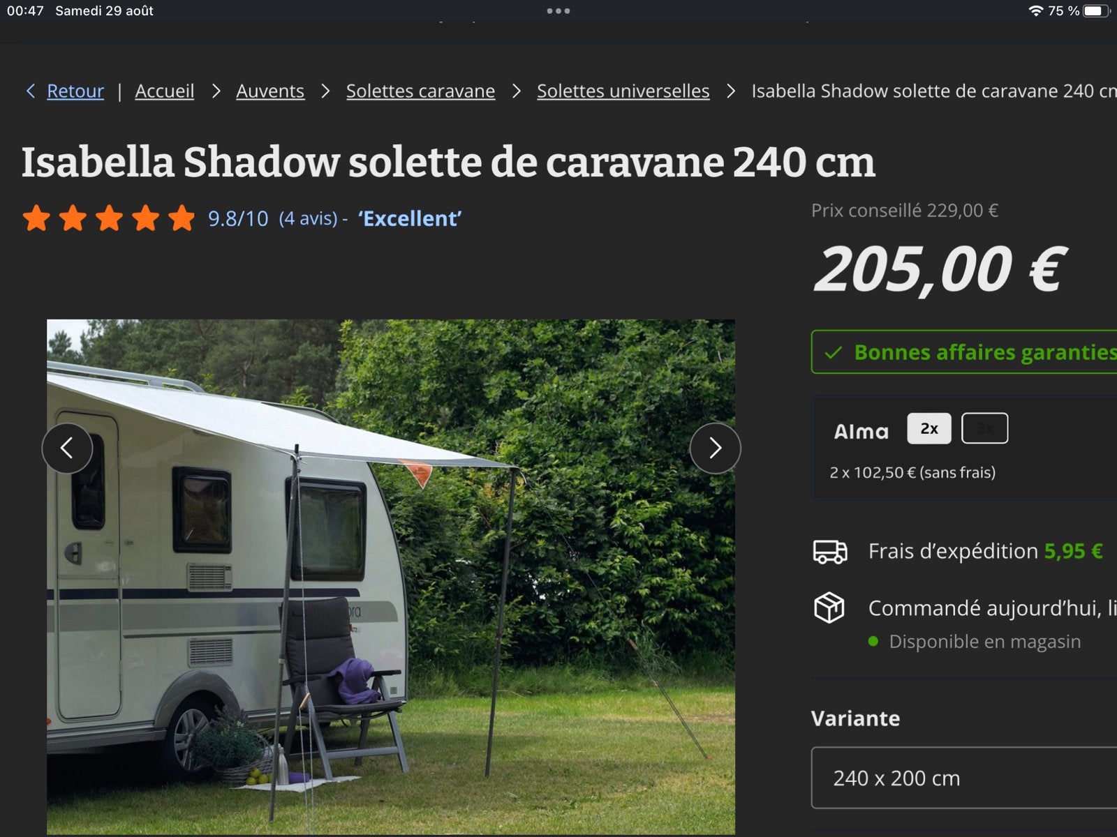 Caravane, Enlèvement, Comme neuf