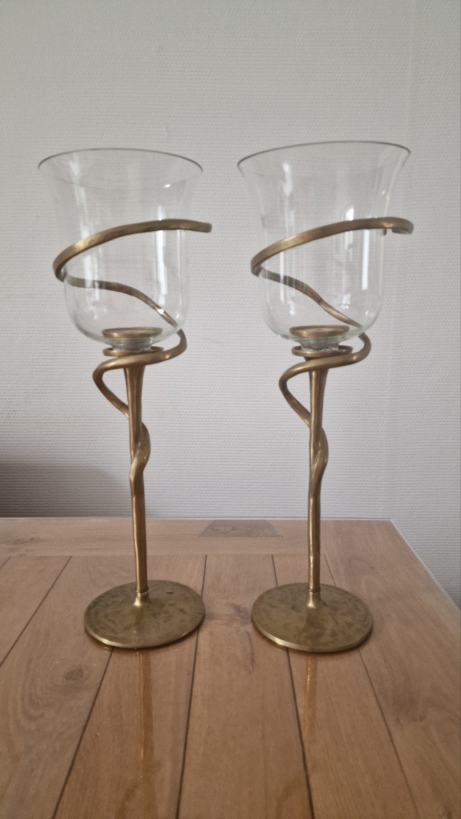 koppel windlichten/kandelaars brons, Windlicht, Gebruikt, Ophalen of Verzenden, Metaal