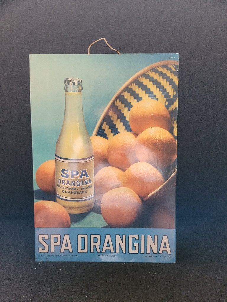 plaque publicitaire spa orangina 1958, Collections, Marques & Objets publicitaires, Utilisé, Panneau publicitaire, Enlèvement ou Envoi