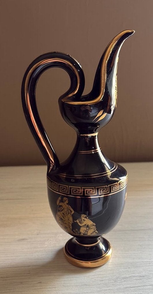 Vintage Griekse Schenkkan Manousakis Keramik – 24K Bladgoud, Antiek en Kunst, Ophalen of Verzenden