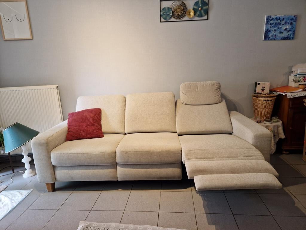 3-zit zetel met Relaxzetel, stof ecru.220cm, Ophalen of Verzenden, Gebruikt, Stof, Modern
