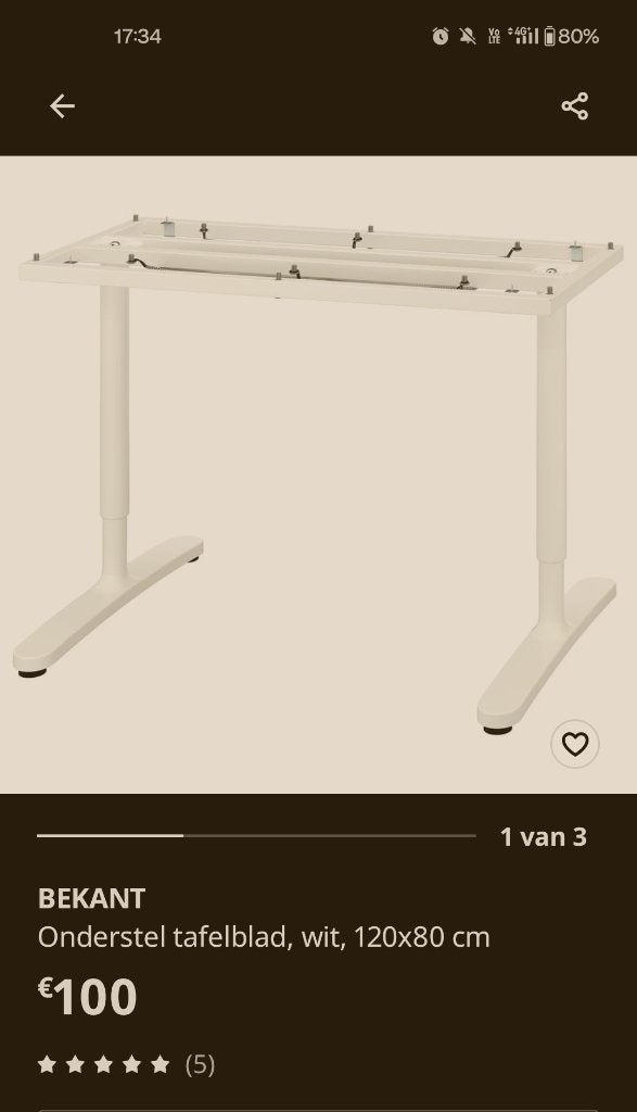 IKEA BEKANT bureautafel zonder blad 65 euro, Huis en Inrichting, Bureaus, Ophalen, IKEA