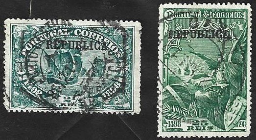2 Postzegels Portugal 1911 Ontdekking zeewegREPUBLICA opdruk, Timbres & Monnaies, Timbres | Europe | Autre, Enlèvement ou Envoi