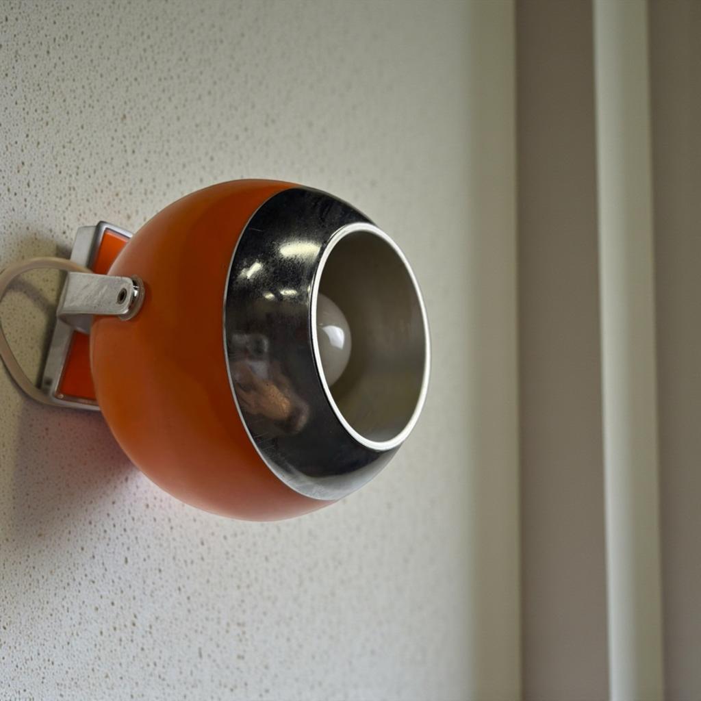 Vintage Space Age Bolspot / Wandlamp Oranje/Chroom, Huis en Inrichting, Lampen | Spots, Verzenden, Gebruikt
