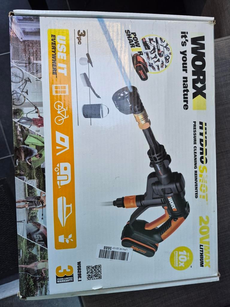 Worx hogedrukreiniger draagbaar 20V, Électrique, Worx, Avec pression d'eau réglable, Comme neuf