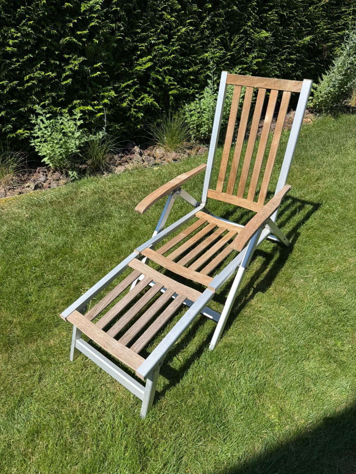 Loungestoel van aluminium en teakhout, Ophalen, Zo goed als nieuw, Aluminium