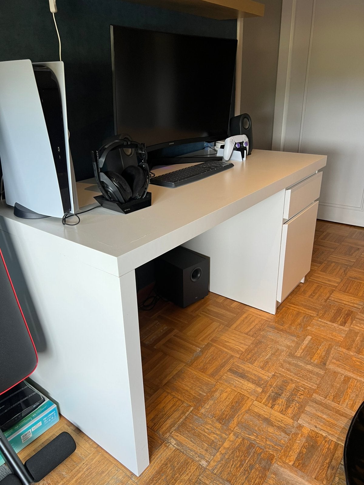 Strakke witte bureau met ladeblok, Maison & Meubles, Bureaux, Utilisé, Enlèvement