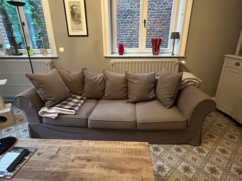 A donner canapé 3 places, fauteuil et pouf, Enlèvement, Utilisé