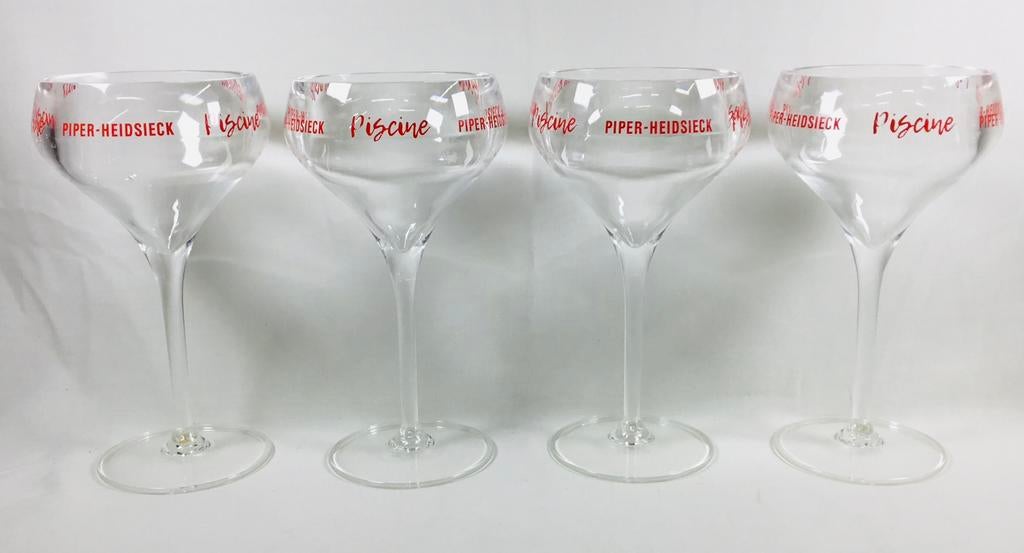 Piper Heidsieck Piscine lot van 4 champagne coupes, Overige typen, Ophalen of Verzenden, Zo goed als nieuw, 12 Allée du Vignoble. 51100 REIMS