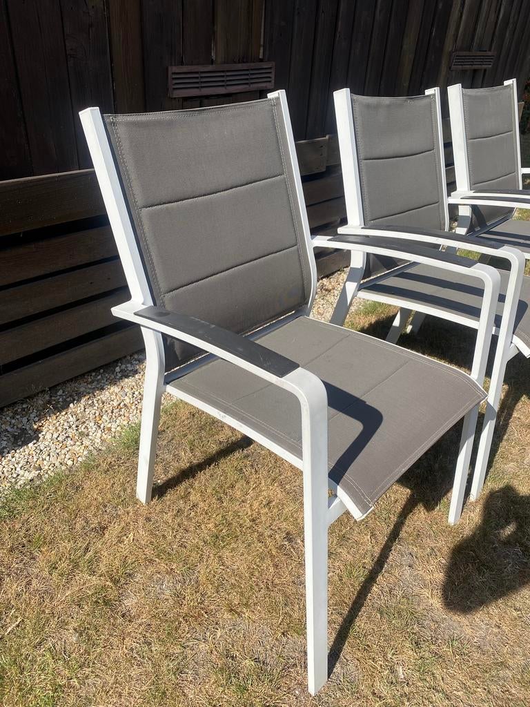 4 tuinstoelen, Tuin en Terras, Ophalen, Gebruikt, Aluminium, Stapelbaar