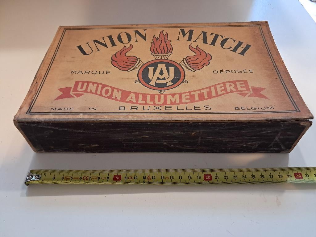 Giant matchbox UNION MATCH 31x19 cm vintage, Enlèvement ou Envoi, Utilisé, Boîtes ou marques d'allumettes