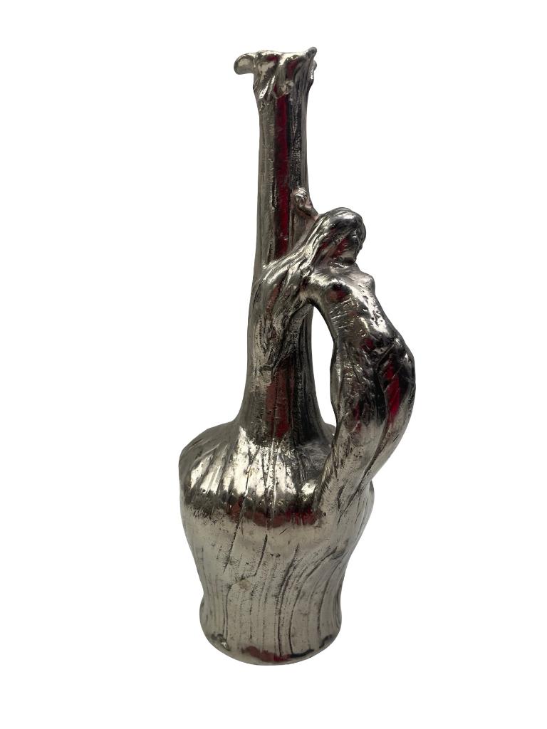 Bouteille Art Nouveau en étain – Dame nue – Franoz, Enlèvement ou Envoi