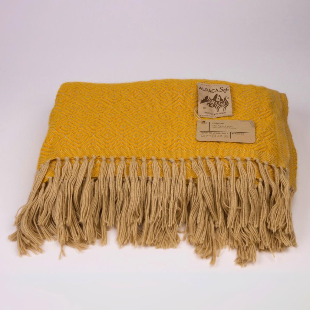 Alpaca Wol Dekentje Geel 200x140cm Zachte Sofadeken uit Peru, Verzenden, Nieuw