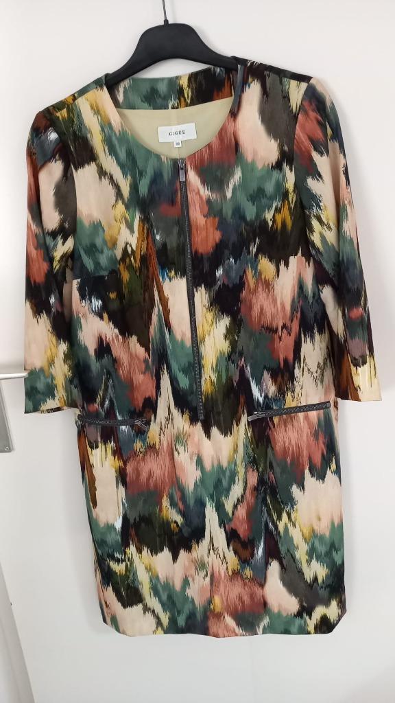 Jurk in herfsttinten met ritsdetails Gigue 38, Kleding | Dames, Jurken, Overige kleuren, Ophalen of Verzenden, Knielengte, Gedragen