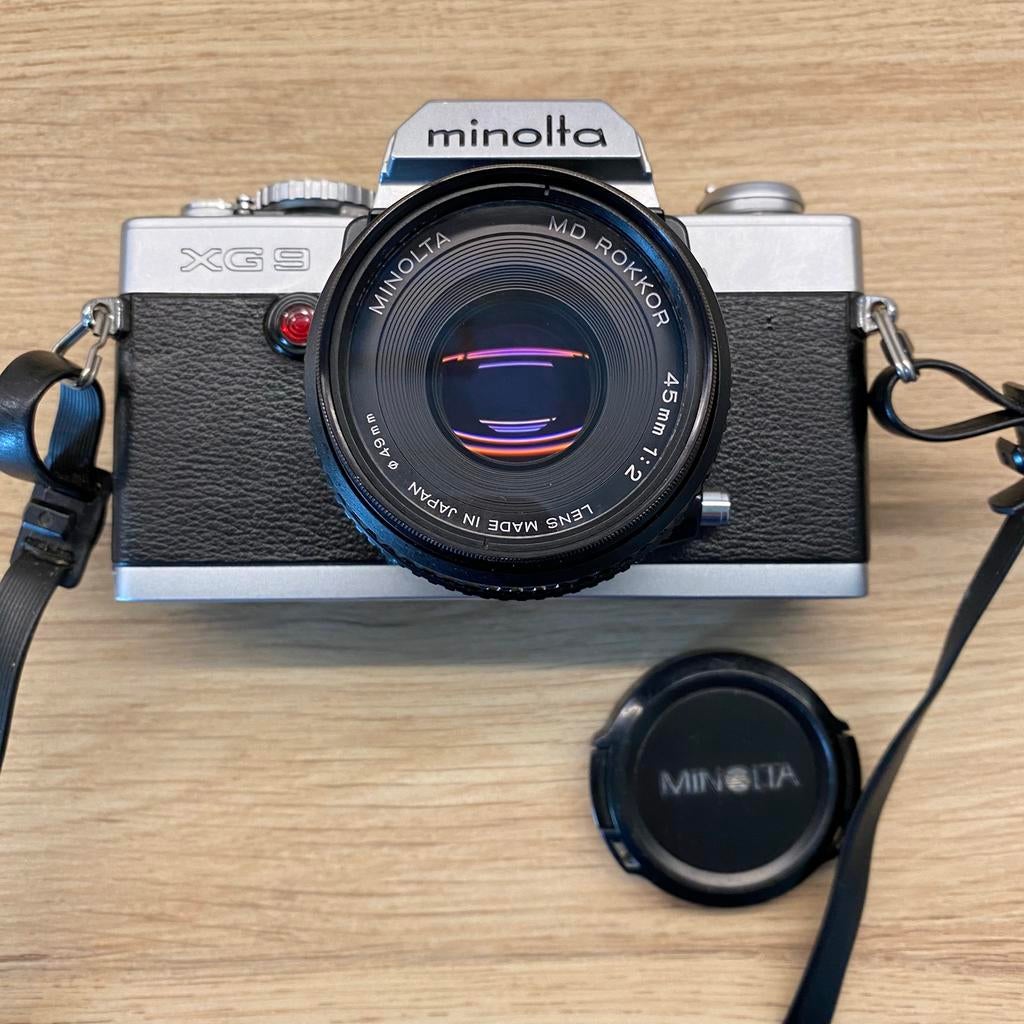 Minolta XG9, Minolta MD 45mm f2 *comme neuf, Enlèvement ou Envoi, Comme neuf, Reflex miroir, Minolta