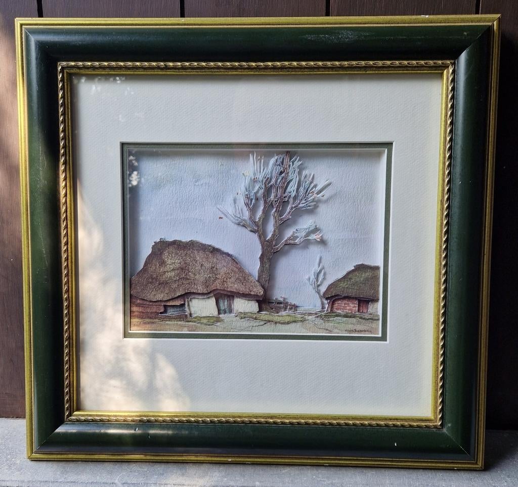 Dirk Baksteen | Diorama van de ets (aquarel) Oude Schuren, Ophalen