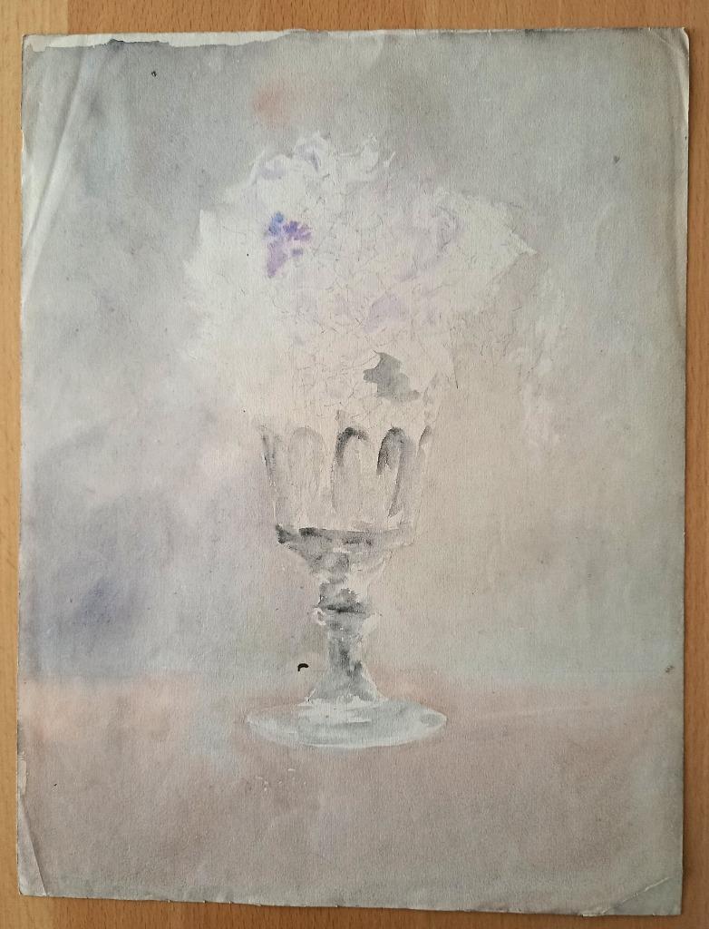 A493-36 Oude tekening en aquarel - Vrouw in lingerie - Vaas, Ophalen of Verzenden