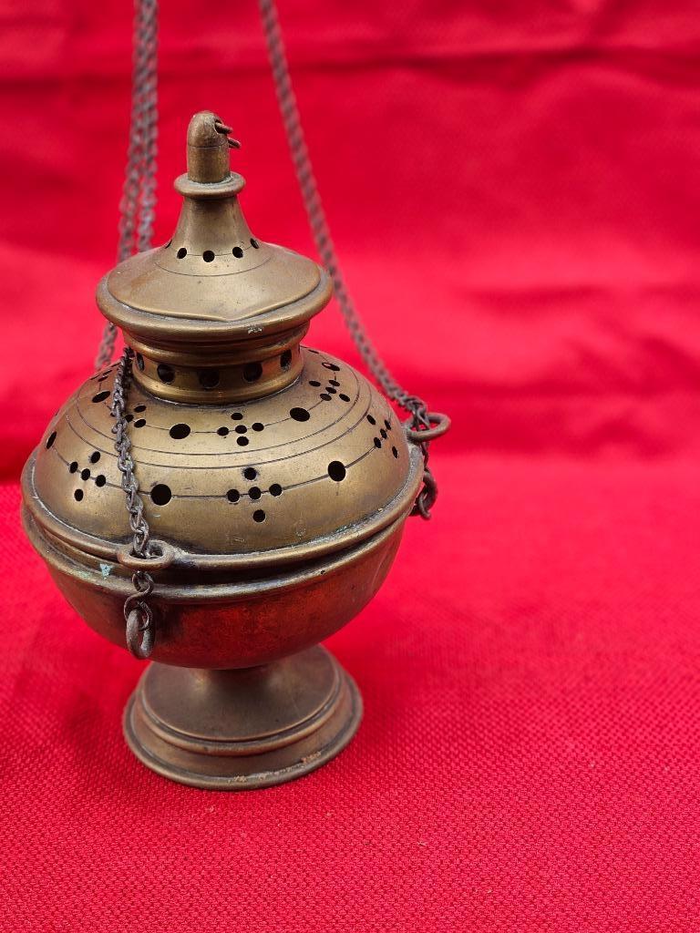 Antieke wierooklamp kerk antieke koperen wierooklamp 1850, Antiek en Kunst, Antiek | Religieuze voorwerpen, Ophalen