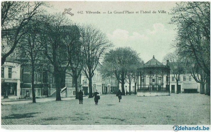 Oude postkaart Vilvoorde Grote Markt & Stadhuis & Kiosk (RV7, Verzamelen, Verzenden