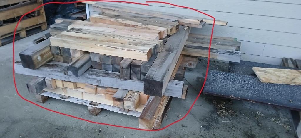 halve pallet houten balken, Doe-het-zelf en Bouw, Ophalen, Gebruikt, Minder dan 25 mm, Grenen