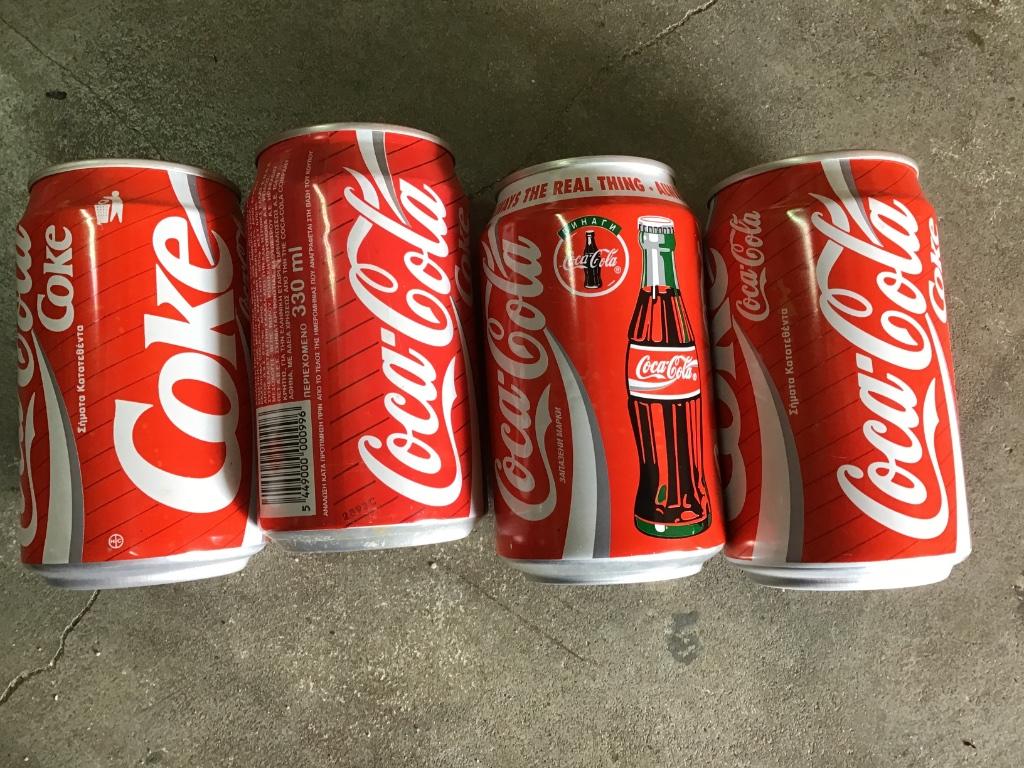 Coca-Cola 4 griekse blikjes, Enlèvement ou Envoi, Utilisé, Emballage