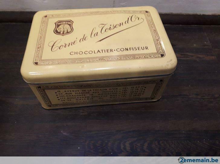 Boîte ancienne métal chocolat pralines Corné Toison d'or, Antiquités & Art, Enlèvement ou Envoi