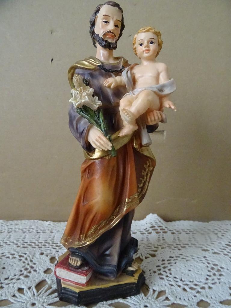 Vintage Jozefbeeld Paben beeldje Heilige Jozef en Jezus 19cm, Ophalen of Verzenden, Zo goed als nieuw, Beeld(je), Christendom | Katholiek