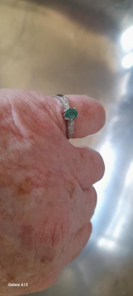 Bague en argent avec émeraude véritable., Enlèvement, Argent, Argent