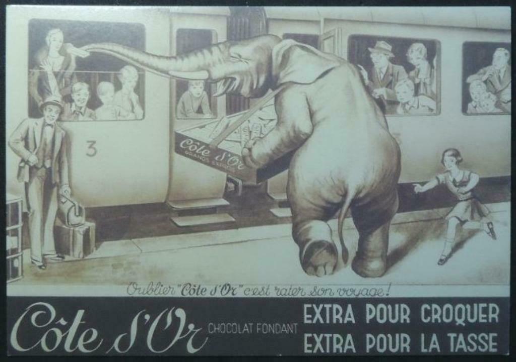 Carte Postale Chocolat Côte d’Or Eléphant, train (Bruxelles), Envoi, Non affranchie, Bruxelles (Capitale)