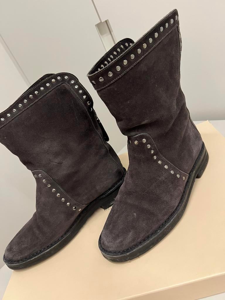 Jimmy Choo Suède biker boots donkergrijs maat 36, Ophalen of Verzenden, Zo goed als nieuw