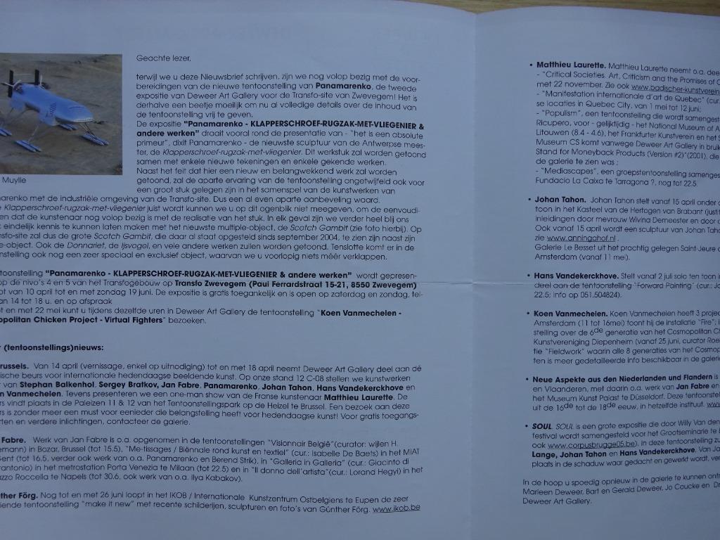 Panamarenko 2000 invitatie /folder Deweer Otegem, Enlèvement ou Envoi, Comme neuf, Dépliant