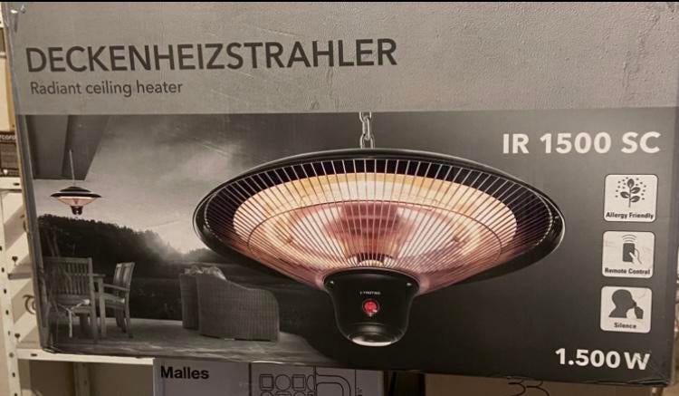 Chauffe terrasse suspendue avec télécommande, Comme neuf, Électrique, Résistant à l'eau