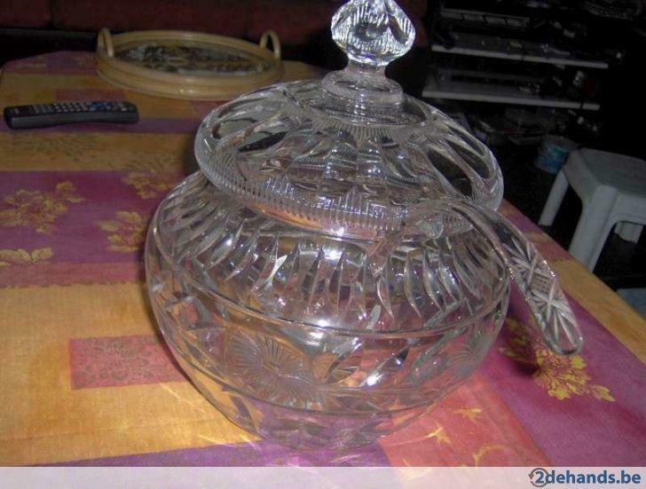 Kristallen Punch-Bowl + glazen, Antiek en Kunst