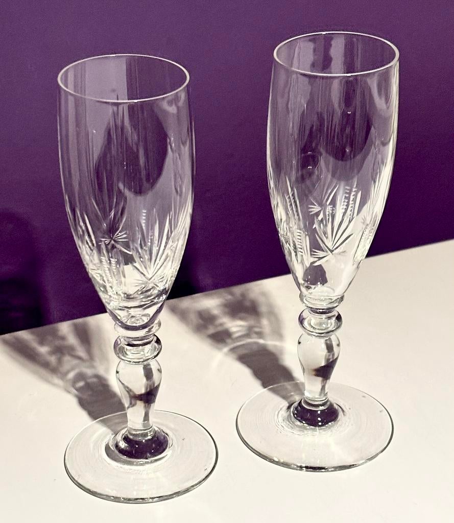 Lot de 2 flûtes à champagne  VSL en véritable cristal taillé, Antiquités & Art, Enlèvement