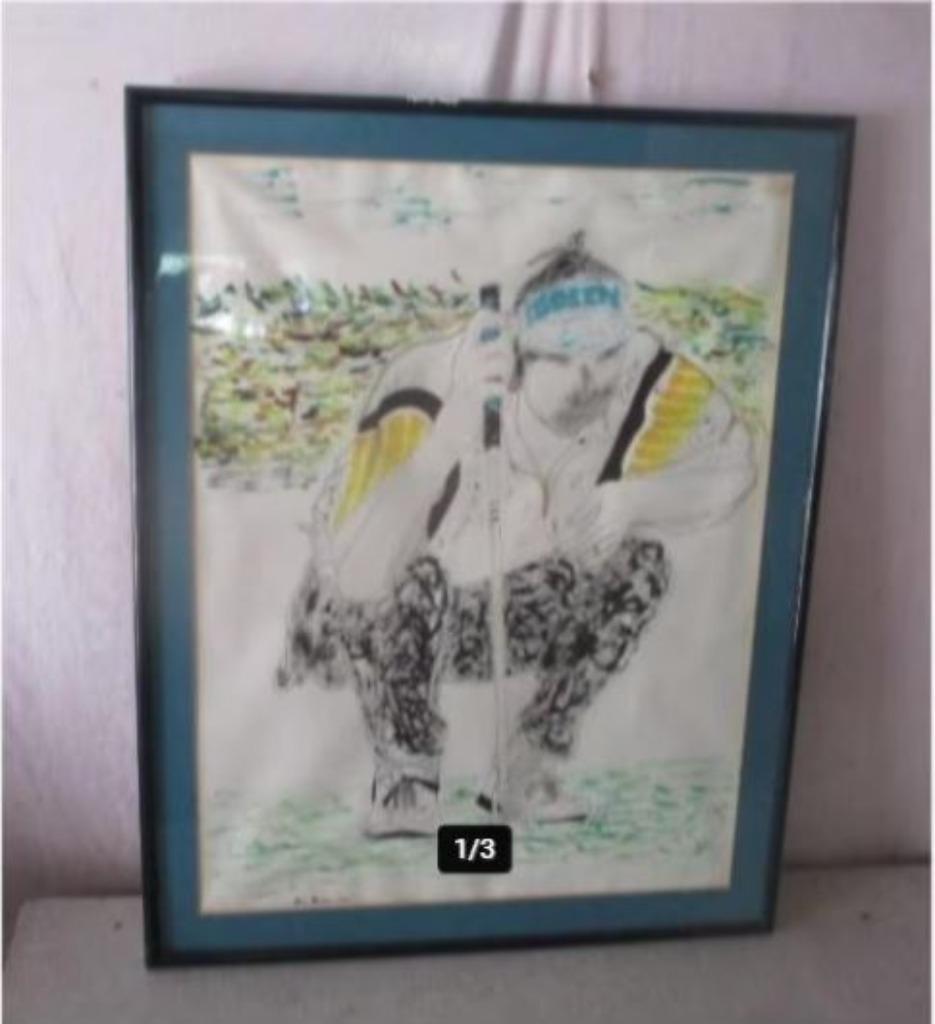 Leuk Geschilderd Aquarel 'Golfer gehurkt kijkend' - gesign., Antiek en Kunst, Ophalen of Verzenden