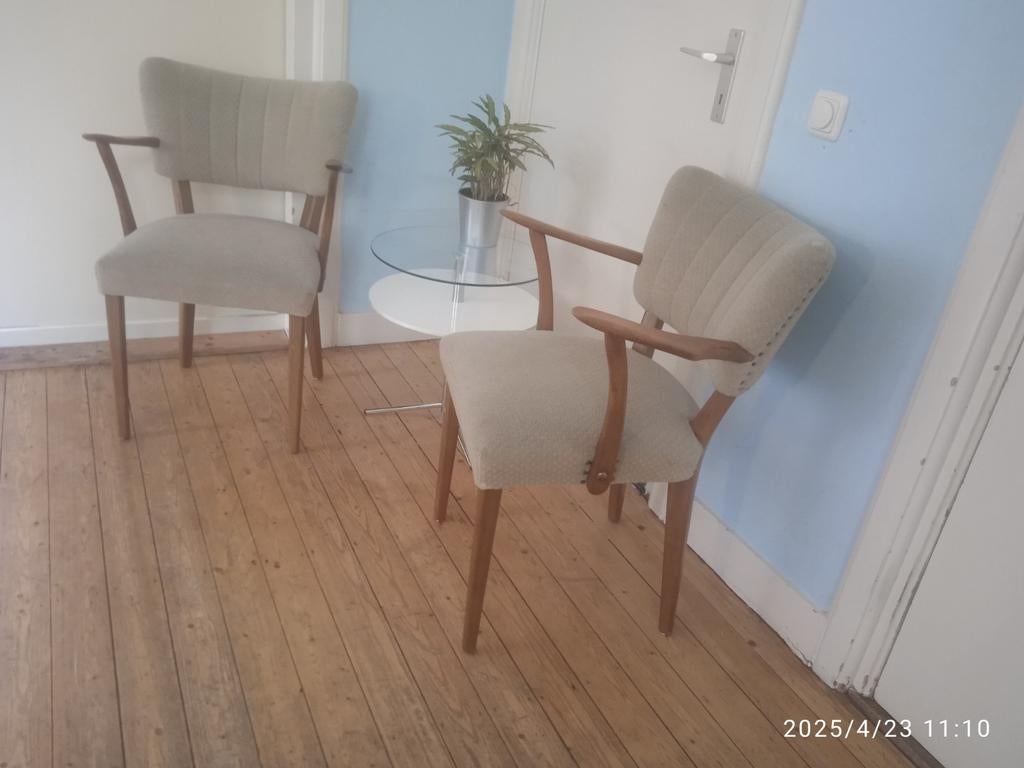Beige groene Retro Vintage design setje stoelen 2, Ophalen