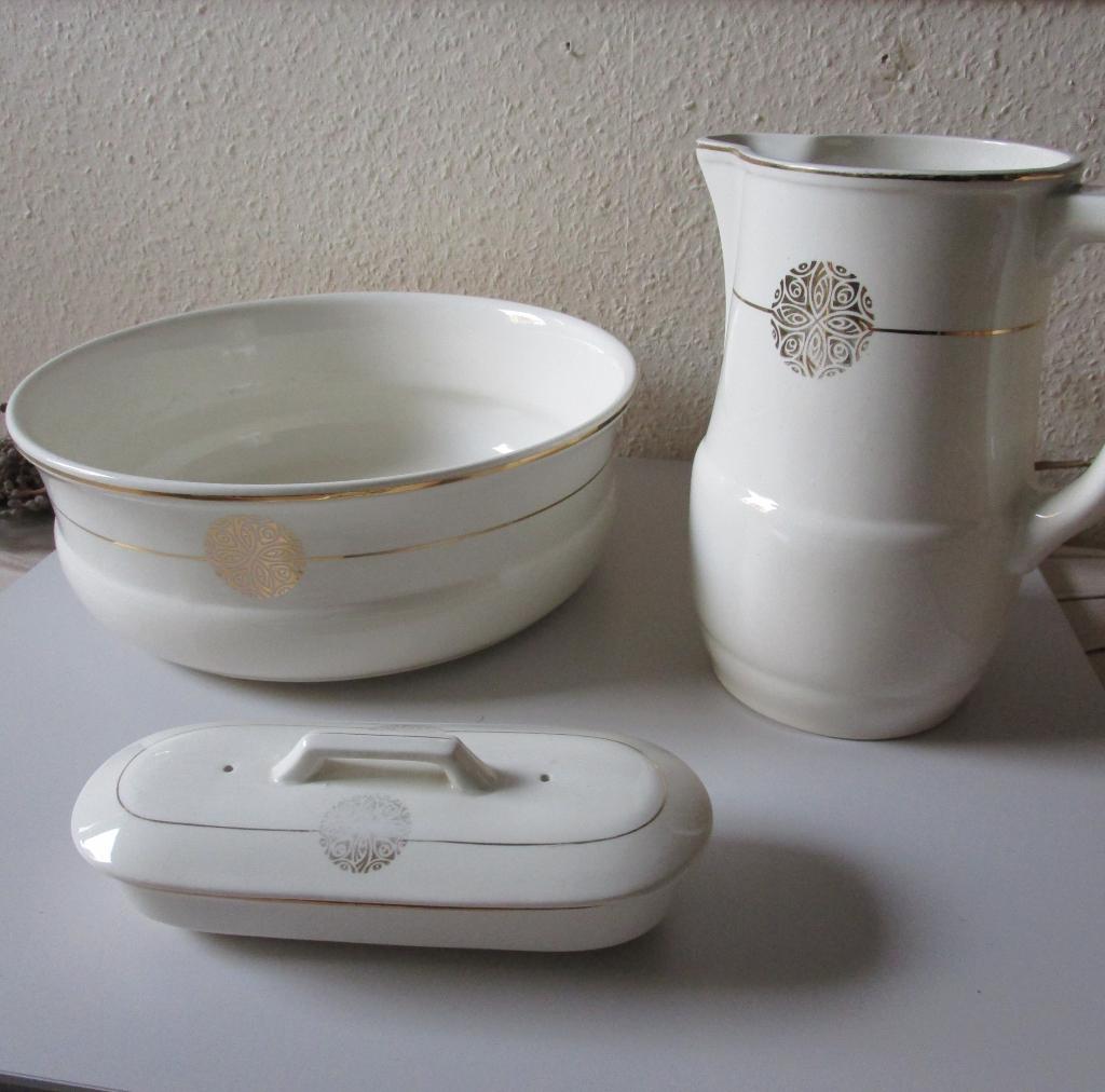 Oud lampetstel  3-delig S.C. Maastricht, Antiek en Kunst, Antiek | Woonaccessoires, Ophalen of Verzenden