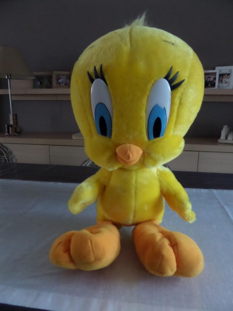 Peluche Titi, tirelire, veilleuse et boîte en fer blanc, Collections, Jouets miniatures, Comme neuf, Enlèvement ou Envoi