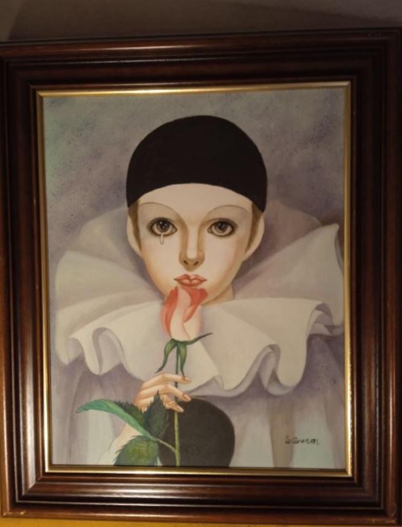 vintage schilderij ``PIERROT`` op canvas, Antiek en Kunst, Ophalen of Verzenden