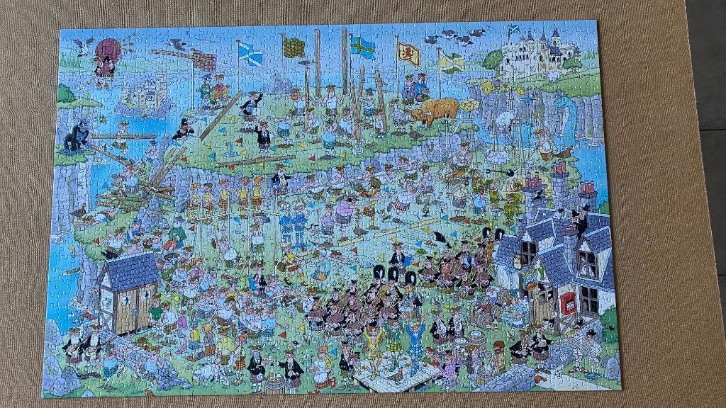 puzzel Jan Van Haasteren - 1500 st - Highland Games, Ophalen of Verzenden, 500 t/m 1500 stukjes, Gebruikt, Legpuzzel