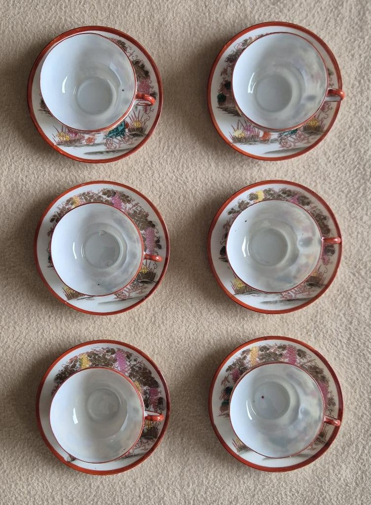 Service à thé en porcelaine japonaise - 6 pcs - fait main, Utilisé, Autres styles, Porcelaine, Tasse(s) et/ou soucoupe(s)