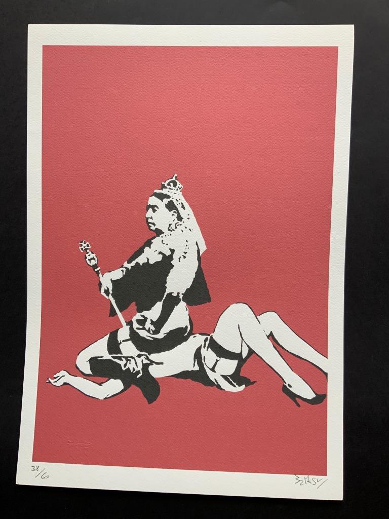 GERESERVEERD BANKSY QUEEN VICTORIA genummerd en met stempel, Enlèvement ou Envoi